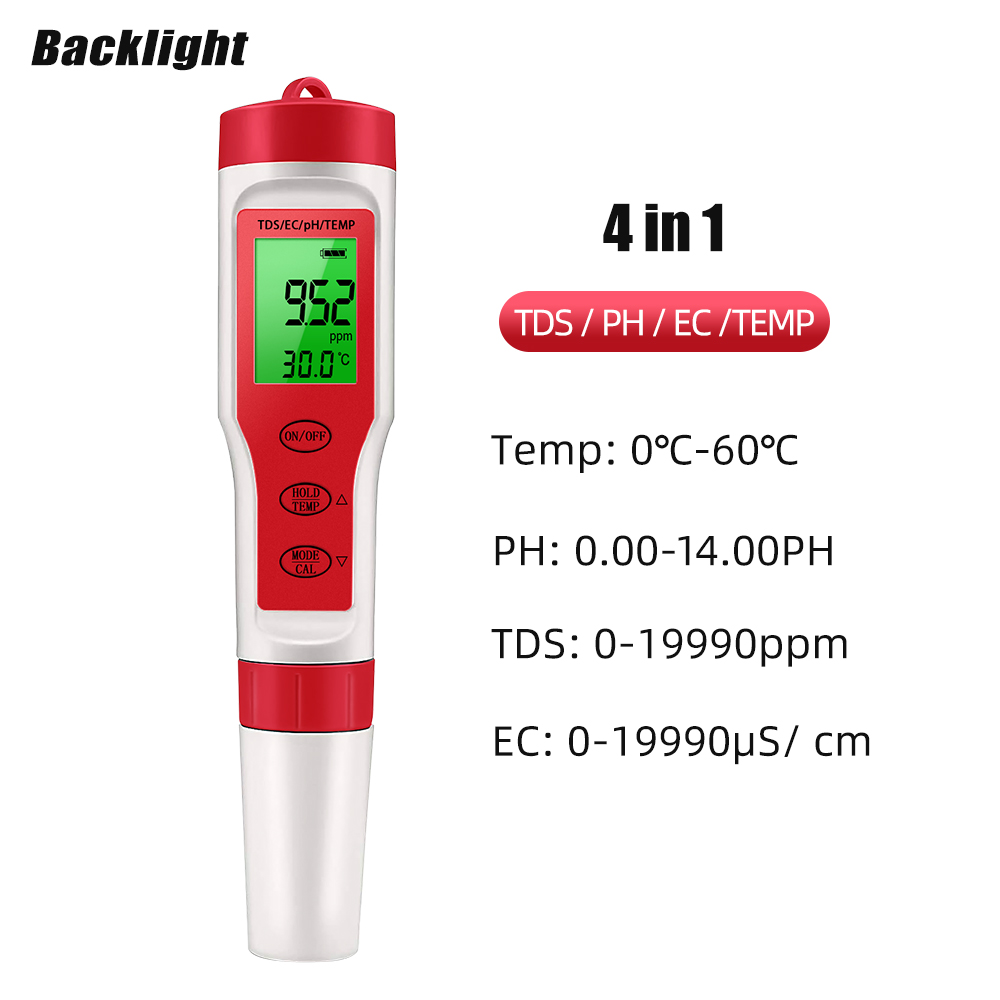 Marine Aquarium Water Analyzer - 4 IN 1 TDS PH Meter